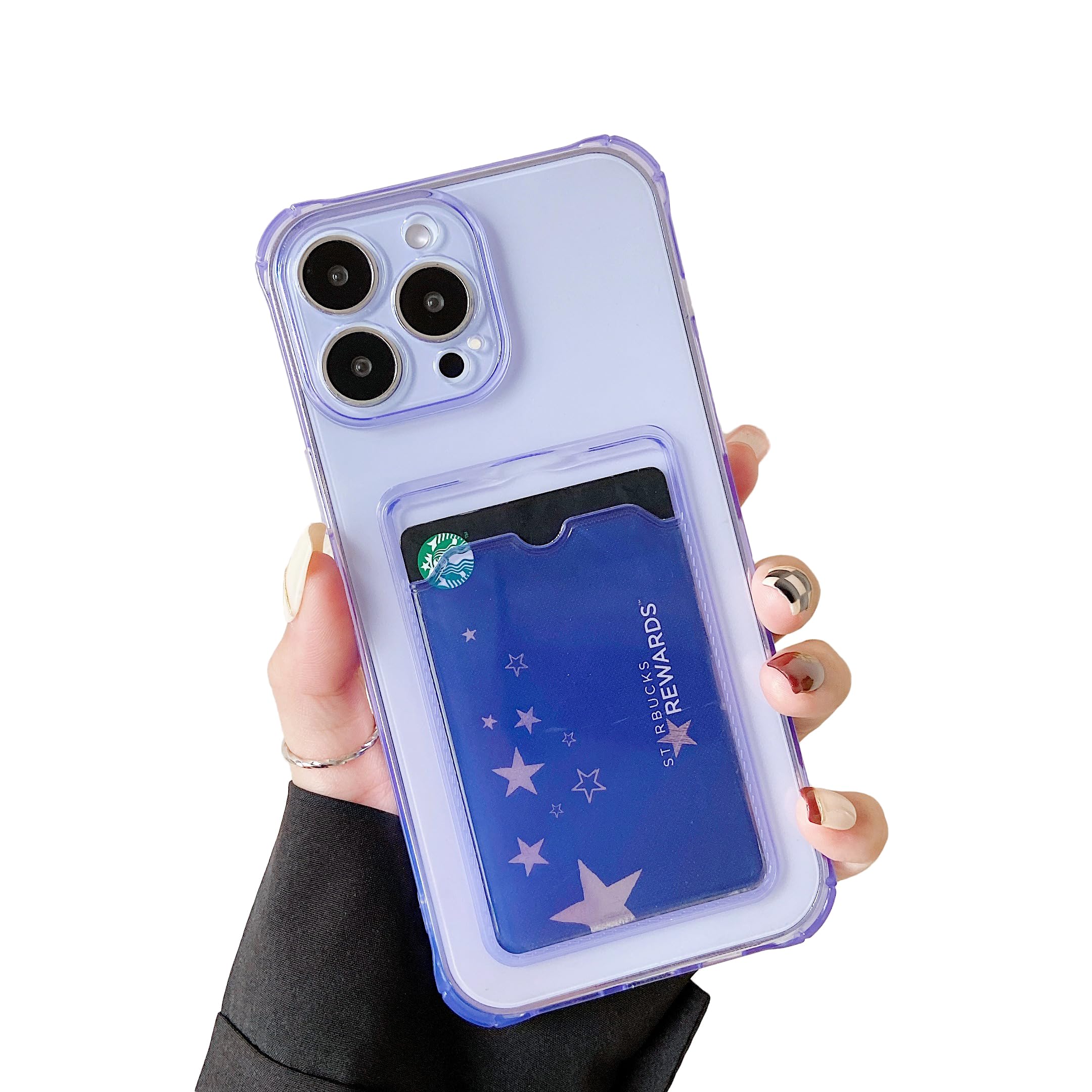 DEFBSC Compatible with iPhone 15 Pro, Transparent Back Card Holder Phone Case, Ultra Slim Soft TPU Shockproof Clear Case with Card Slot for Back of Phone, Purple — image 1