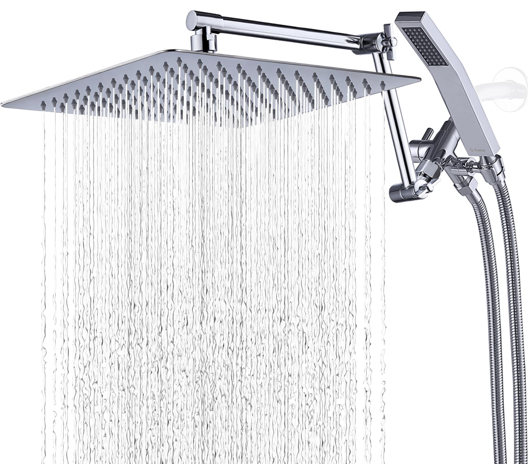 Photo 1 of G-Promise All Metal 12 Inches Rainfall Shower Head with Handheld Spray Combo, 3 Settings Diverter, Adjustable Extension Arm with Lock Joints, 71 Inches Stainless Steel Hose (Chrome)