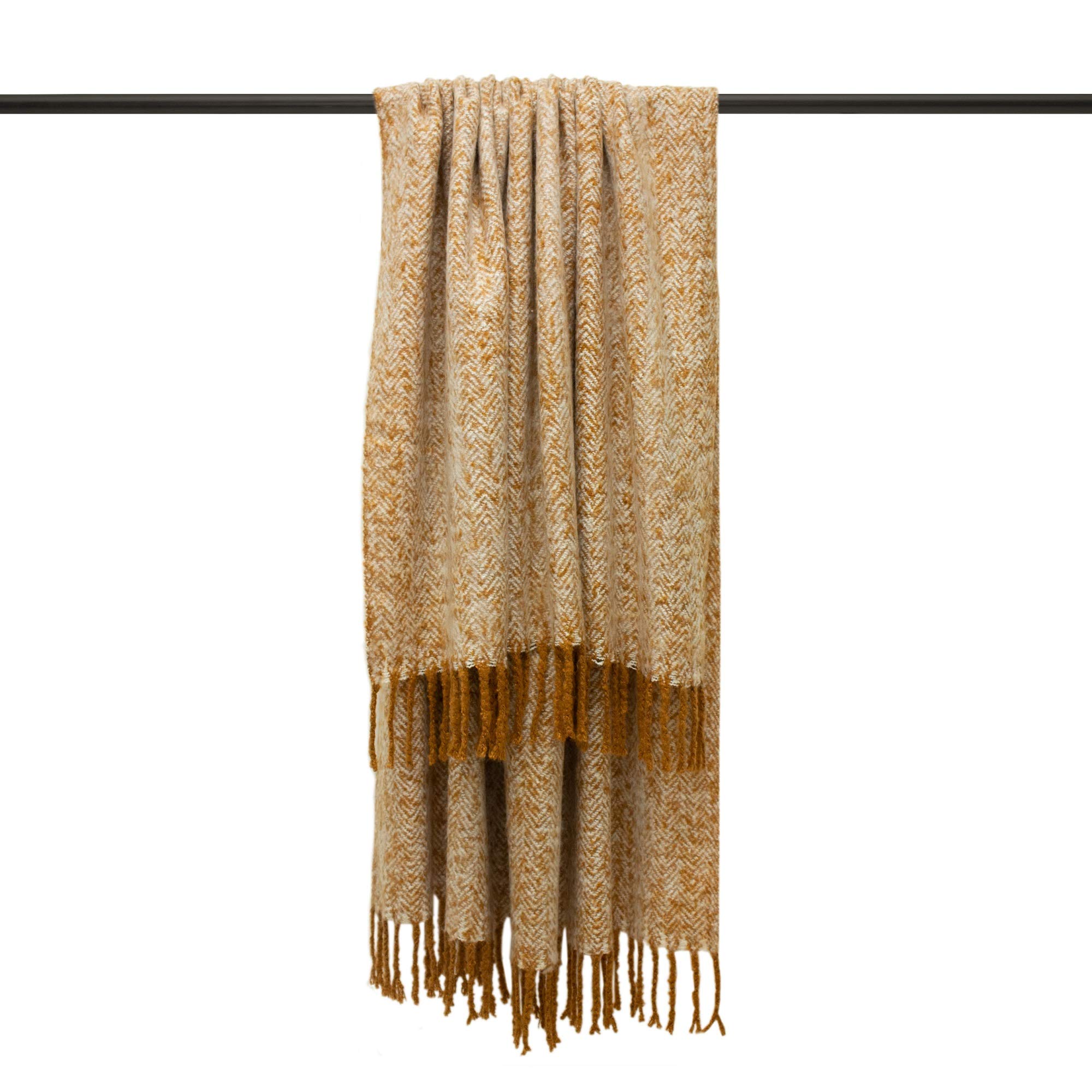 Furn Weaver Herringbone Throw-Acrylic-Gold-130cm x 180cm, Acrylic, Gold, 130cm x 180cm (51" x 71" inches)