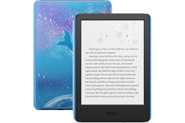 Amazon Kindle Kids 16GB (newest model) - If it breaks, we will replace it, includes ad-free books and cover, with glare-free display, faster page turns - Space Whale