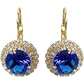 Navachi 18k Gold Plated Multicolor Round Zircon White Crystal Hook Leverback Earrings