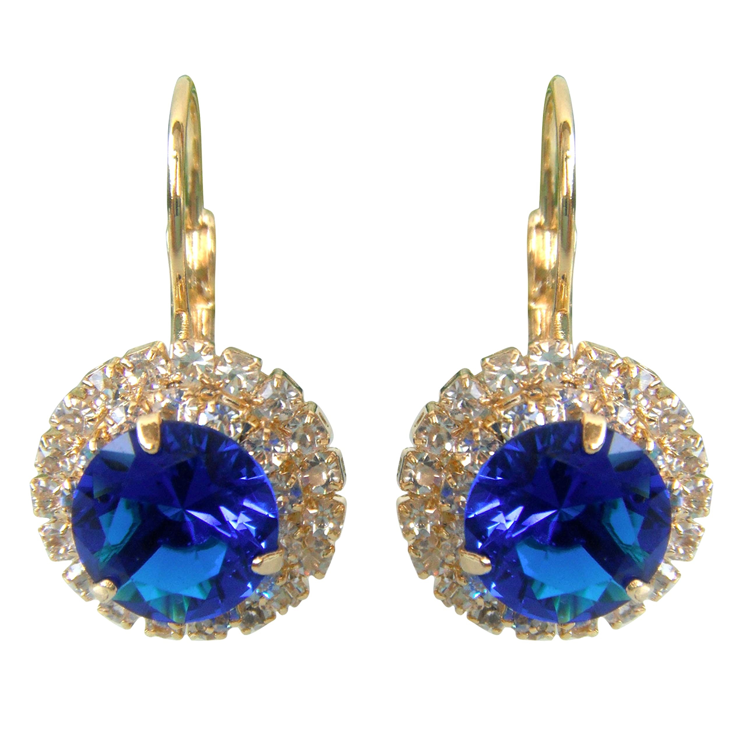 Navachi 18k Gold Plated Circle Blue Zircon White Crystal Hoop Az2673e Leverback Earrings