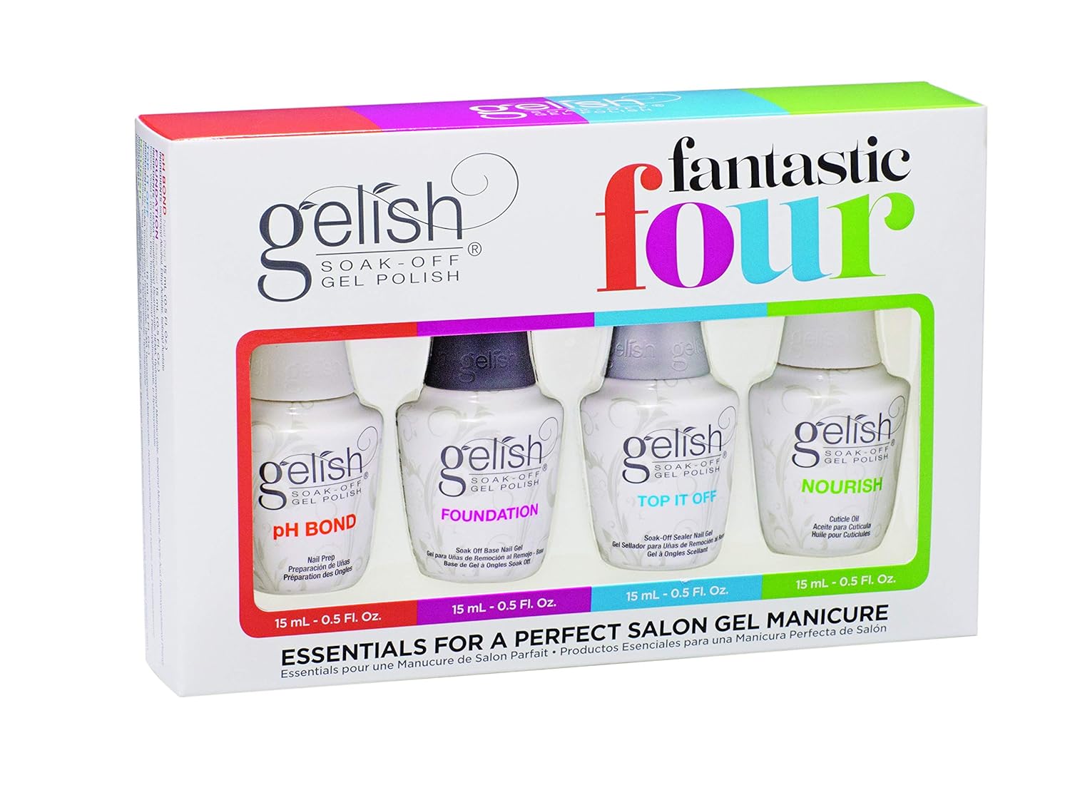 Gelish Fantastic Four Essentials Collection Soak Off Gel Nail Polish Kit, 15 mL : Gelish Bond Foundation Top It Off Cuticle : Premium Beauty