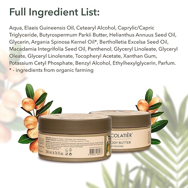 ECOLATIÈR BODY BUTTER WITH ORGANIC ARGAN OIL – DEEP REVIVING, ULTRA-HYDRATING WHIPPED MOISTURIZER FOR WOMEN & MEN, NON-GREASY, GENTLE ON DRY SKIN, 97% NATURAL INGREDIENTS, 6.7 FL OZ