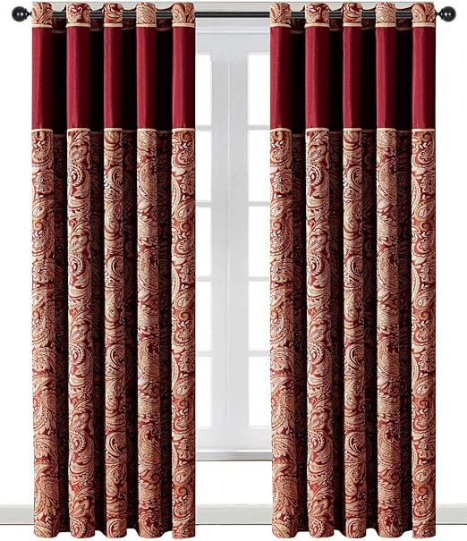 Oxford Homeware Pair Paisley Pattern Floral Eyelet Curtains