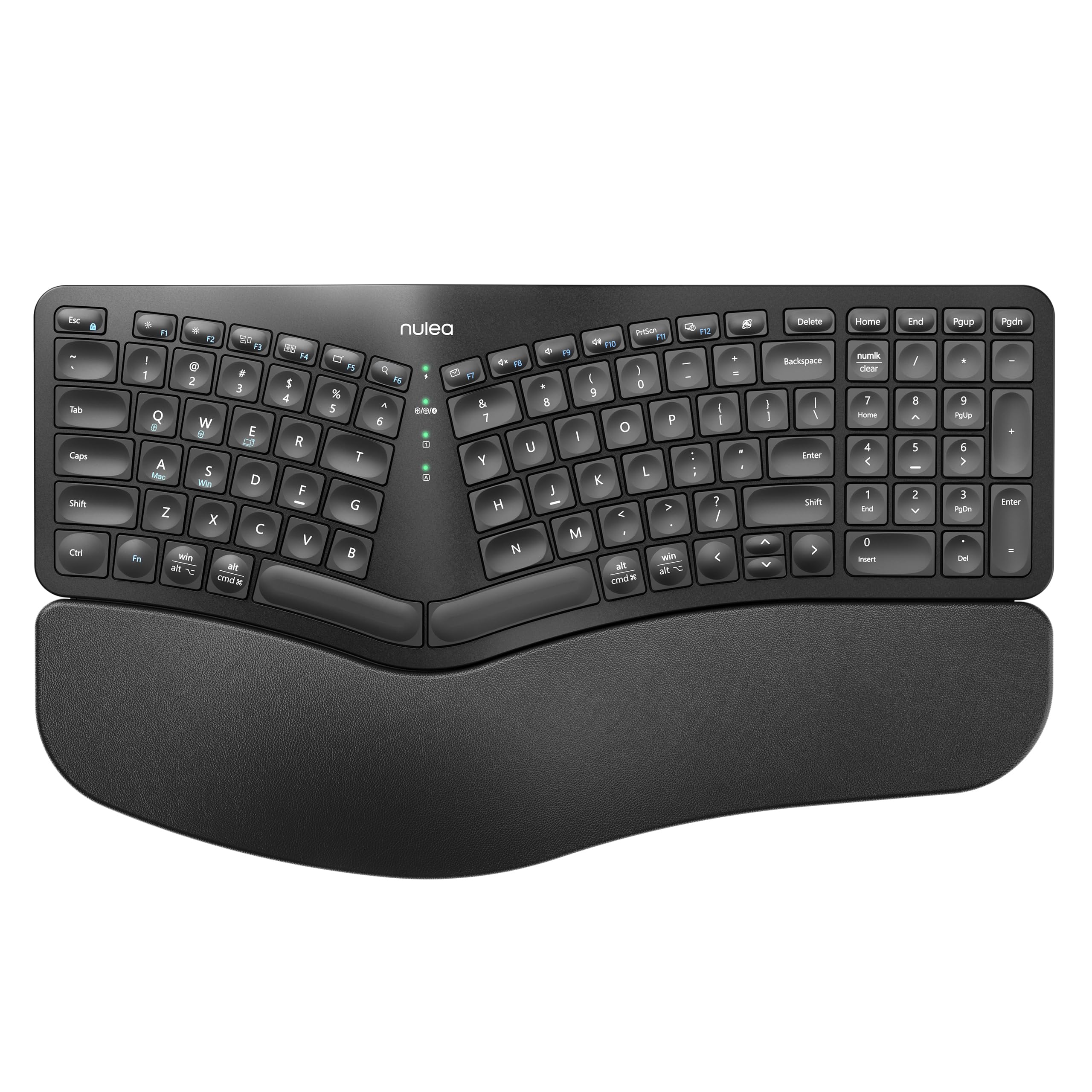 Photo 1 of (MISSING CHARGING CORD) ) Nulea Wireless Ergonomic Keyboard, Split Keyboard with Cushioned Wrist Rest, Bluetooth and USB Connectivity, USB-C Rechargeable, Compatible with Windows Mac(Black)