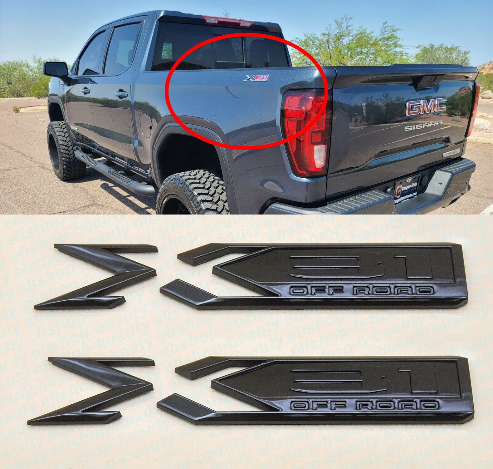 Photo 1 of 2Pack X31 Off Road Emblem 84682662 Rear Bodyside Badge Nameplate Letter Replacement for 2019 2020 2021 2022 GMC Sierra 1500 (Glossy Black)