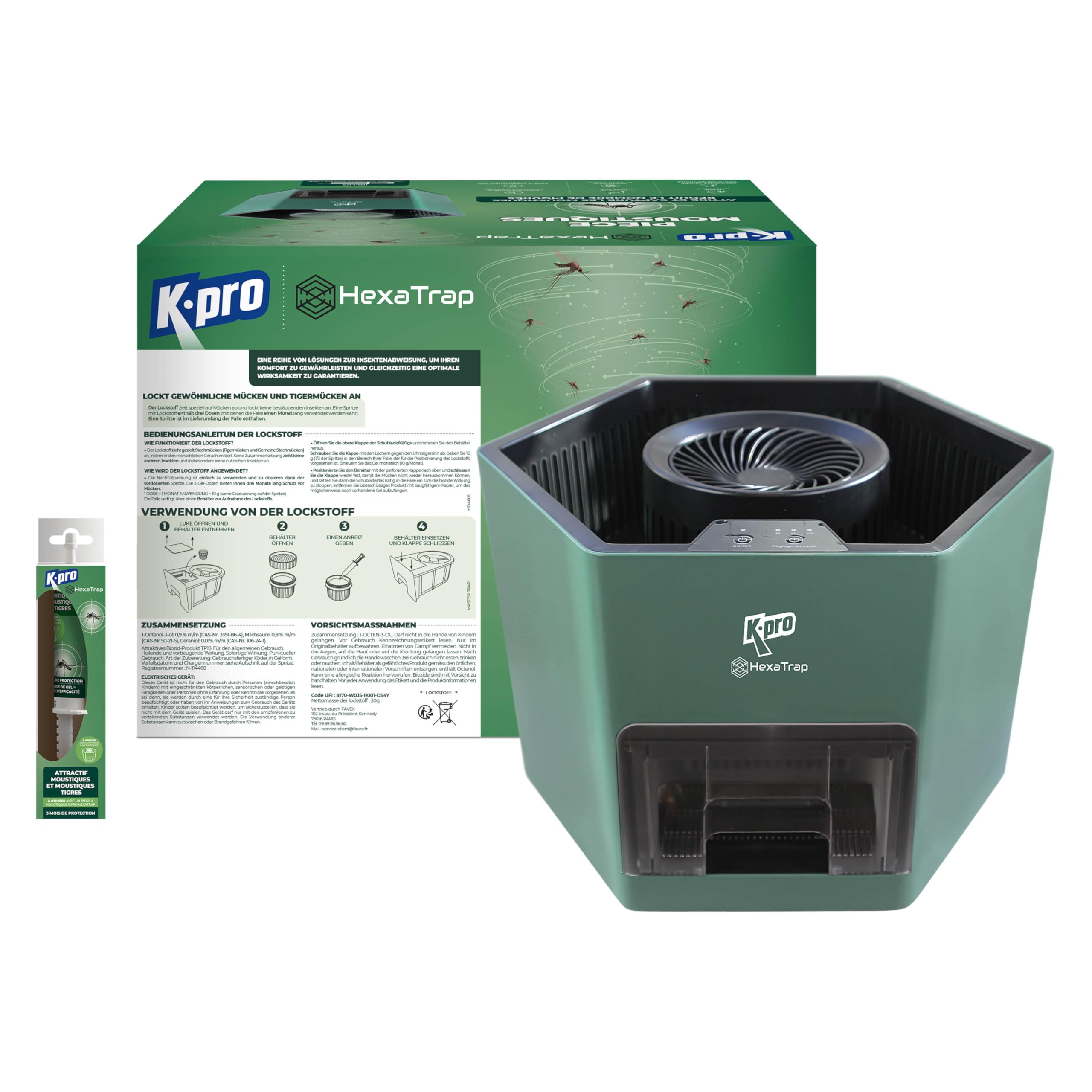 K.PRO Elektrische Mückenfalle + 1 Lockstoff-Spritze