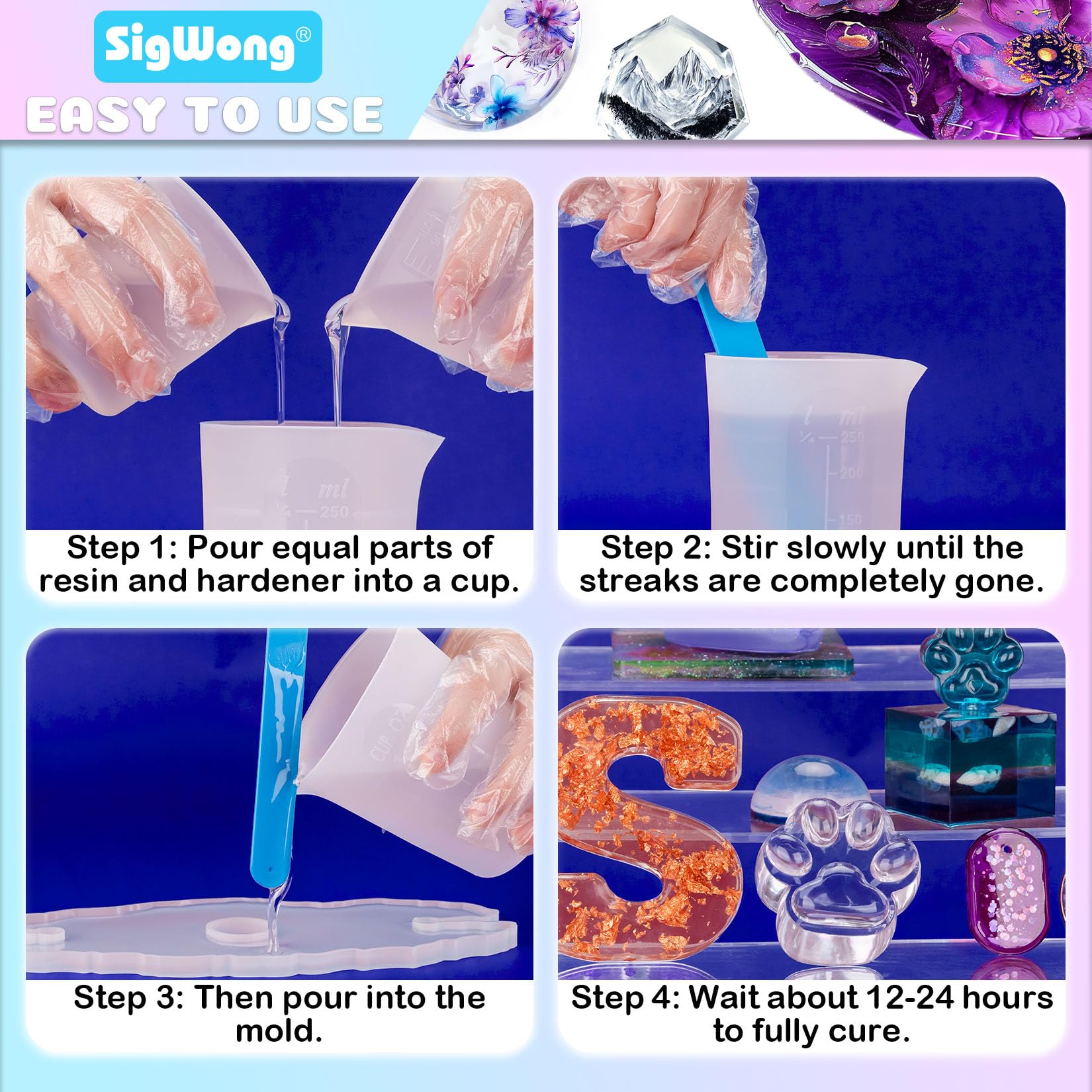 Epoxy Resin - 32OZ Crystal Clear Coating Kit, Not Yellowing No Bubble Easy Mix 1:1 Ratio, 2 Part Casting Resin for Art, Craft, Jewelry Making, River Tables, with Gold Foil Flakes, Measuring Cup