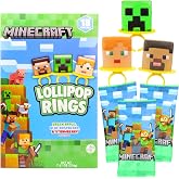 Minecraft Lollipop Rings, Video Game Suckers, Assorted Flavors, 18 Count | Individually Wrapped, Party Favor Candy, Gaming Sweets, Fruit Flavored Confections, Strawberry, Blue Raspberry, Watermelon