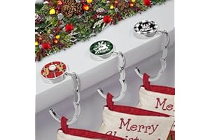BEAVOING 3 Pack Christmas Stocking Holders for Mantle,Metal Stocking Hangers for Mantle, Non-Slip & Foldable Mantle Hooks for Stockings Hangers Xmas Mixed Pattern for Fireplace Christmas Decoration
