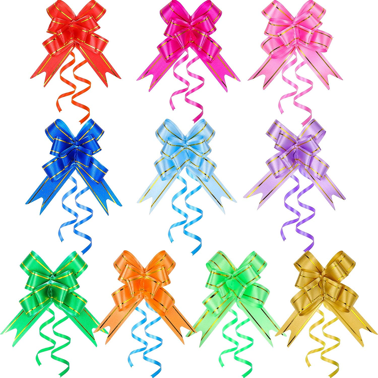 240 Pieces Pull Bows Decorative Assorted Colors Gift Wrap Ribbon Pull Bows for Christmas Wedding Party Birthday Car Holiday Presents Bags Baskets Bottles Decorations, Random Color