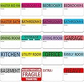 Hebayy 500 pcs 20 Designs Pre-Printed Color-Coded Home Moving Packing Box Labels with Writable Notes Areas, Each Measures 2” x 3”