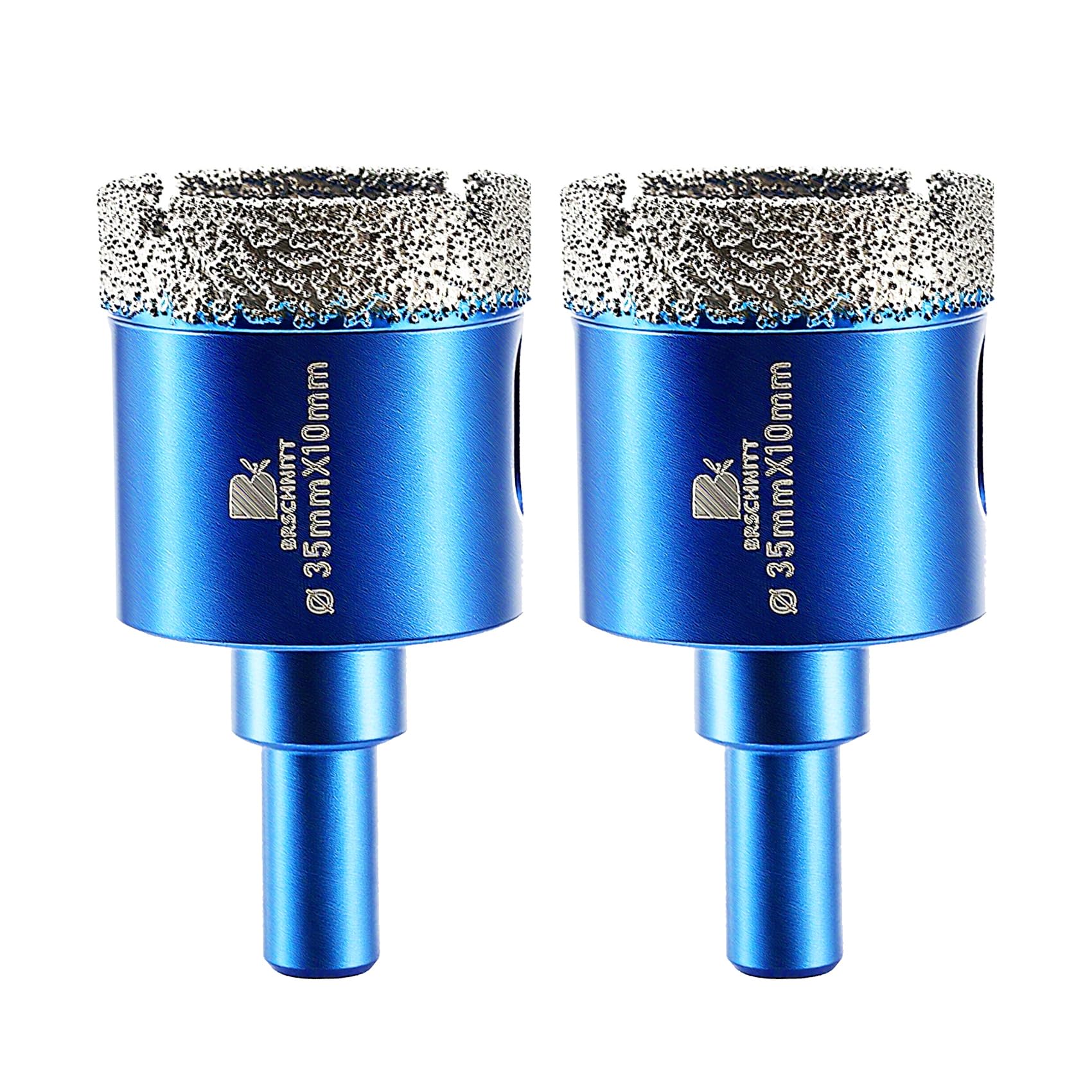 Dry Diamond Drill Bit Set,BRSCHNITT 2pcs 35mm Diamond Hole Saw Core Drill Bit with Round Shank for Porcelain Tile Ceramic Stone Granite Marble,Dry Drilling Diamond Core Drill Bit Kit