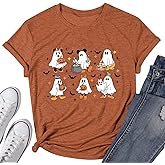 Yicool Halloween Shirts for Women Cute Ghosts Pumpkin Graphic Shirt Spooky Season Holiday Short Sleeve Tee Top
