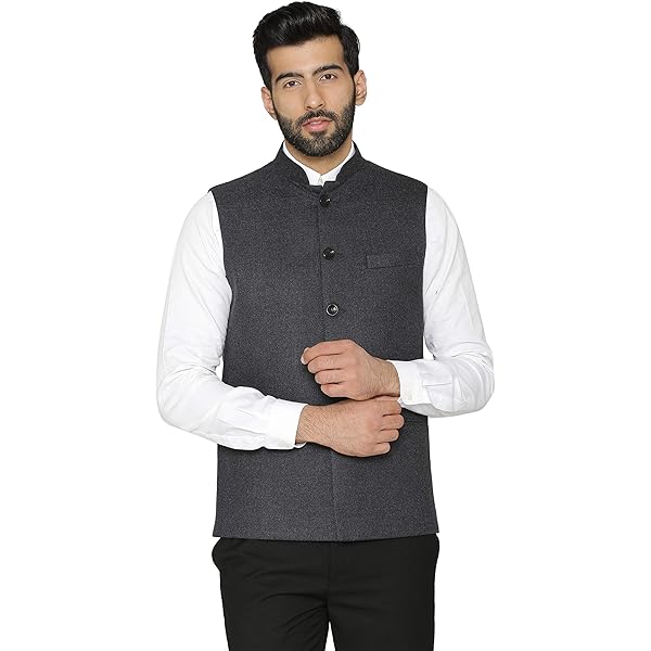 WINTAGE Mens Polyester Cotton Plain Black Modi Nehru Jacket