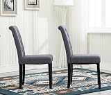 mcc direct Set of 2 Grey Lined Fabric Dining Chairs Solid Wood Legs Home view 4