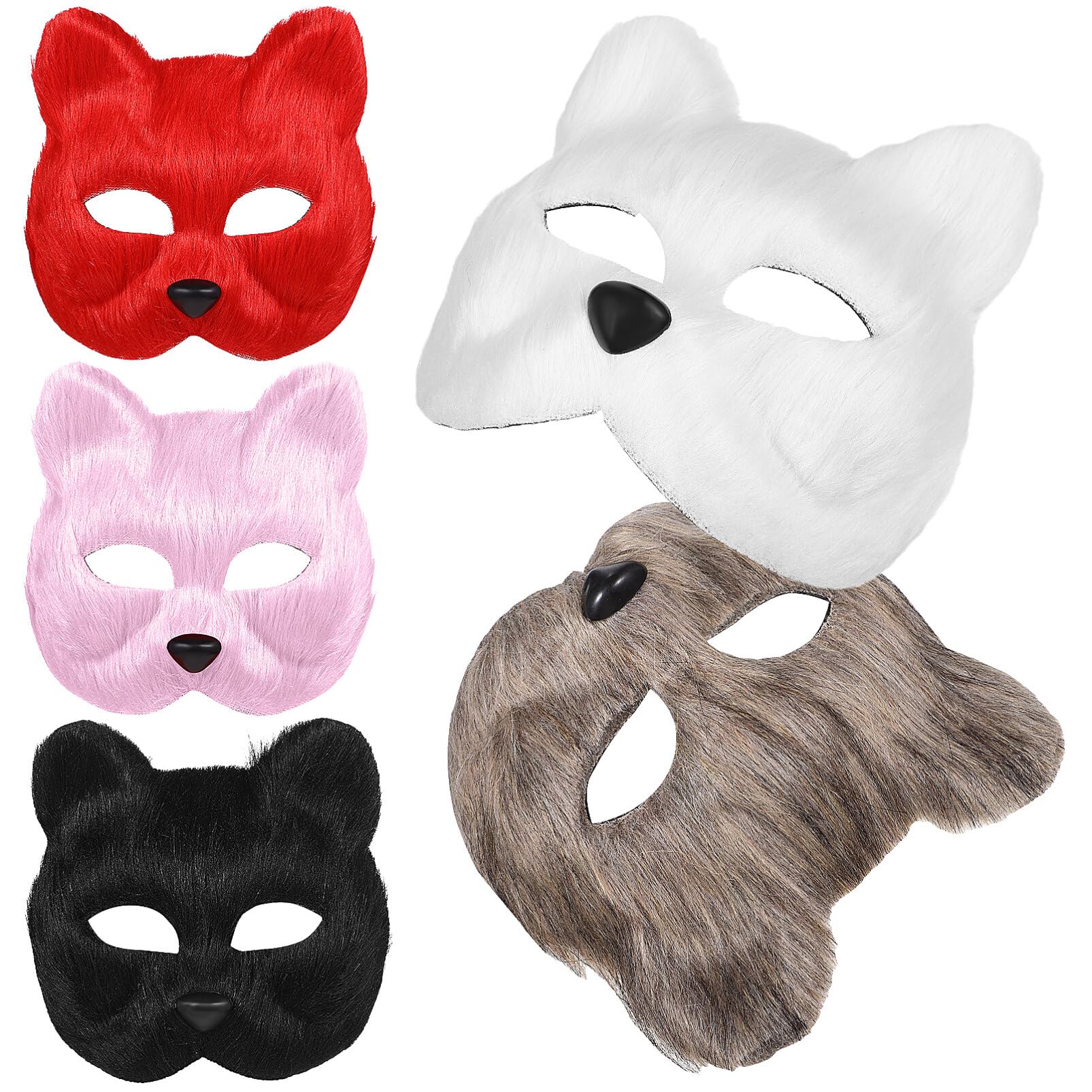 TOYANDONA 5 Pcs Plush Cat Fox, Furry Half Animal Veil Fancy Dress Eye Fox Costume Accessory Halloween Easter Masquerade Cosplay Costume