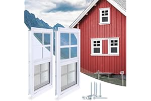 Melkus 2 Pack Shed Windows, 16"x16" Flush Mount Household Windows with Thicker Tempered Glass and Fiberglass Screen, Sliding Windows for Chicken Coop, Shed, Garage, Playhouse, Barn,Greenhouse, White