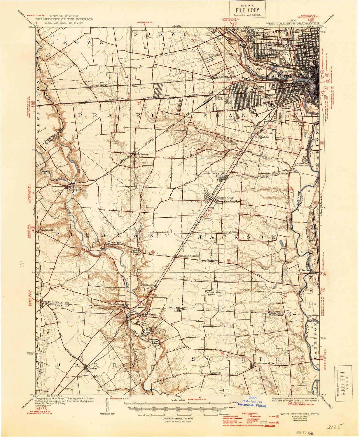 YellowMaps West Columbus OH topo map, 1:62500 Scale, 15 X 15 Minute, Historical, 1925, Updated 1946, 20.8 x 17.1 in