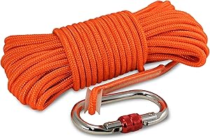 Brute Magnetics Magnet Fishing Rope | 65ft Heavy Duty Rope with Double Carabiner| Thick 1/4" Rope, Very Strong 1680 lbs | Multi Purpose Rope for Outdoor |Orange