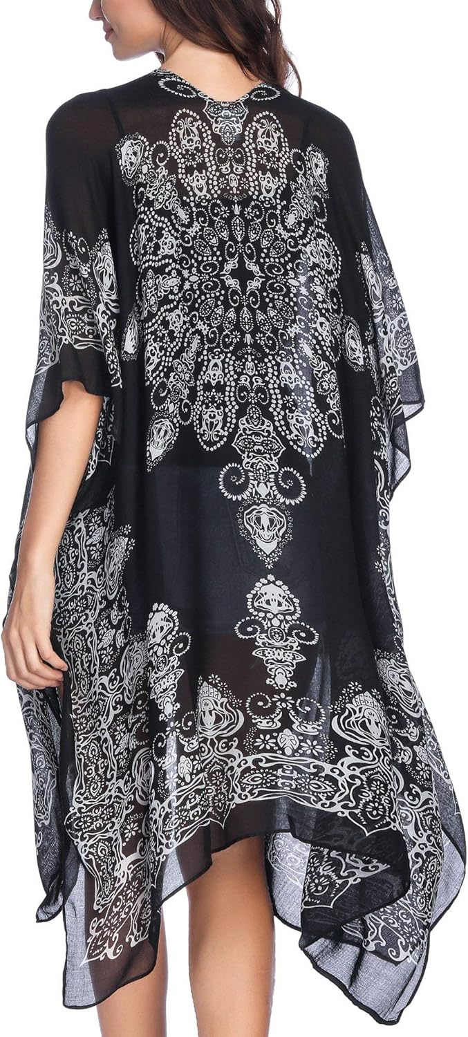 Moss Rose Women's Beach Cover up Swimsuit Kimono Cardigan with Bohemian Floral Print at  Women’s Clothing store