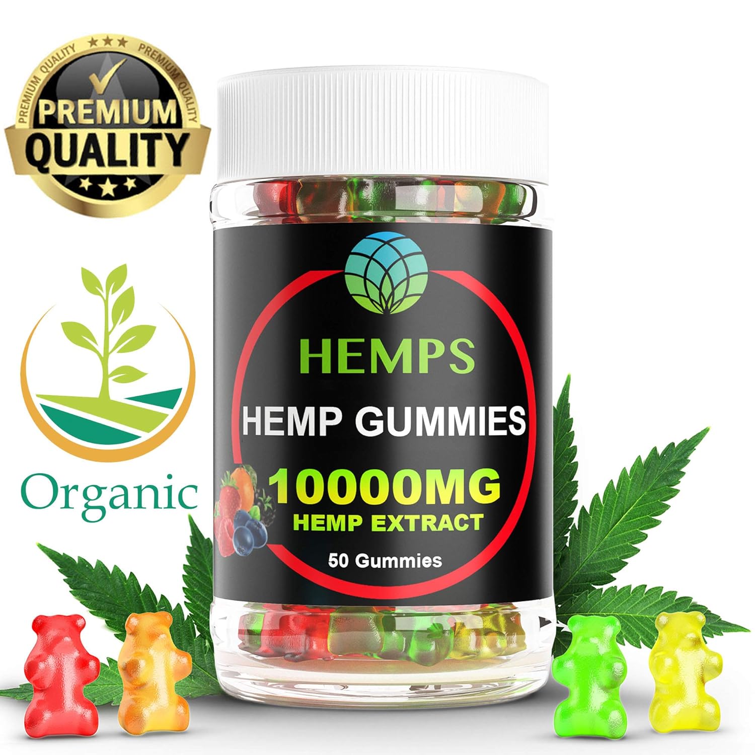 Premium Hemp Gummy Bears , 50 Count, 200mg Per Gummy (10000mg), Natural