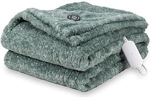 Berkshire Blanket Heated Throw Blanket, Grace Fur to Loftmink Reversible Electric Throw with 4 Heat Levels, Fast Heating Printed Throw for Couch and Bed, Auto Shut-Off Feature (50"x60")