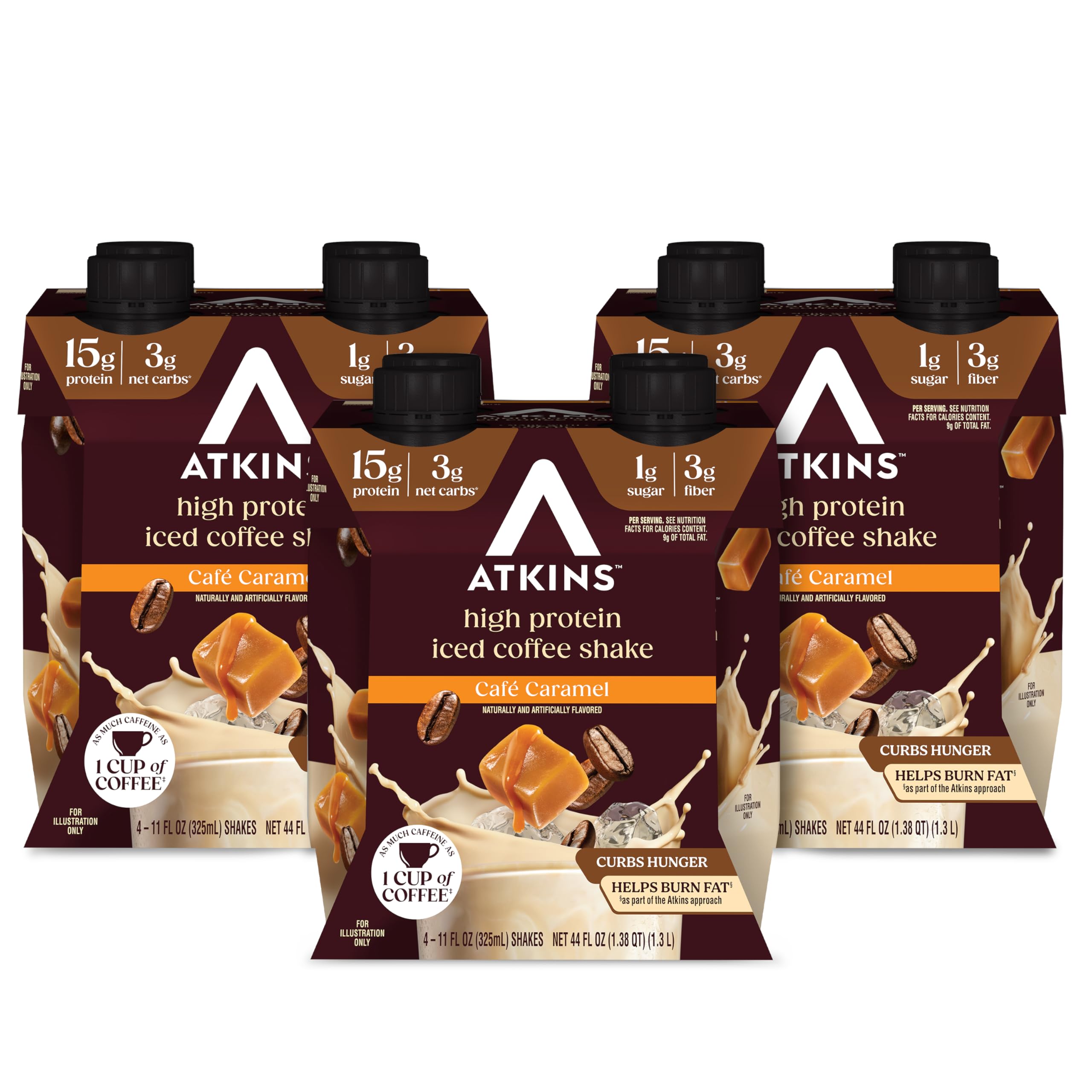 Atkins Café Caramel Iced Coffee Flavored High Protein Shake, 12 Count