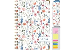 Global Printed Products, HARDCOVER 2024 Planner: (November 2023 Through December 2024) 5.5"x8" Daily Weekly Monthly Yearly Agenda. Bookmark, Pocket Folder & Sticky Note Set (Colorful Botanicals)