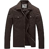 WenVen Men's Casual Canvas Cotton Military Lapel Jacket