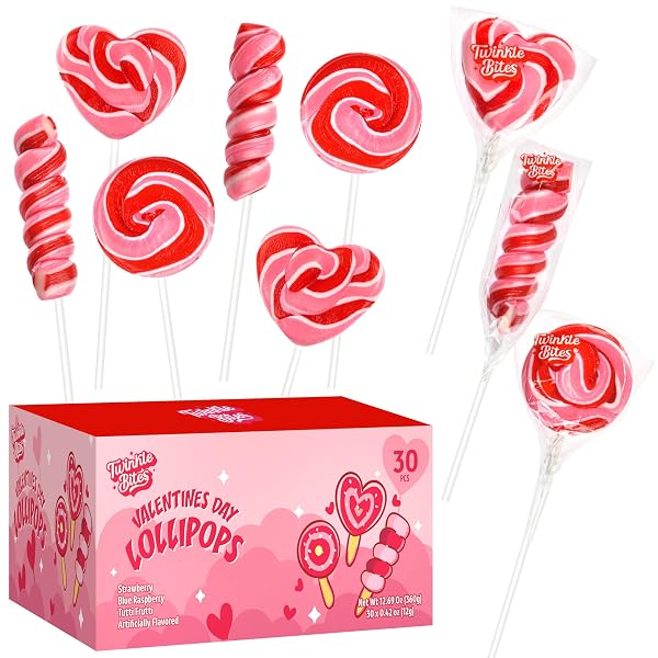 30 PACK VALENTINES DAY LOLLIPOPS – INDIVIDUALLY WRAPPED...
