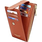 Badiya Slim Women Wallet RFID Blocking Bifold Compact 9 Card Slots Holder Wallets Soft Leather with Zipper Coin Pocket 2 ID Window