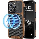 TENDLIN Magnetic Case Compatible with iPhone 16 Pro Max Phone Case Wood Grain with Carbon Fiber Texture Design Leather Hybrid Slim Case (Compatible with MagSafe) Black