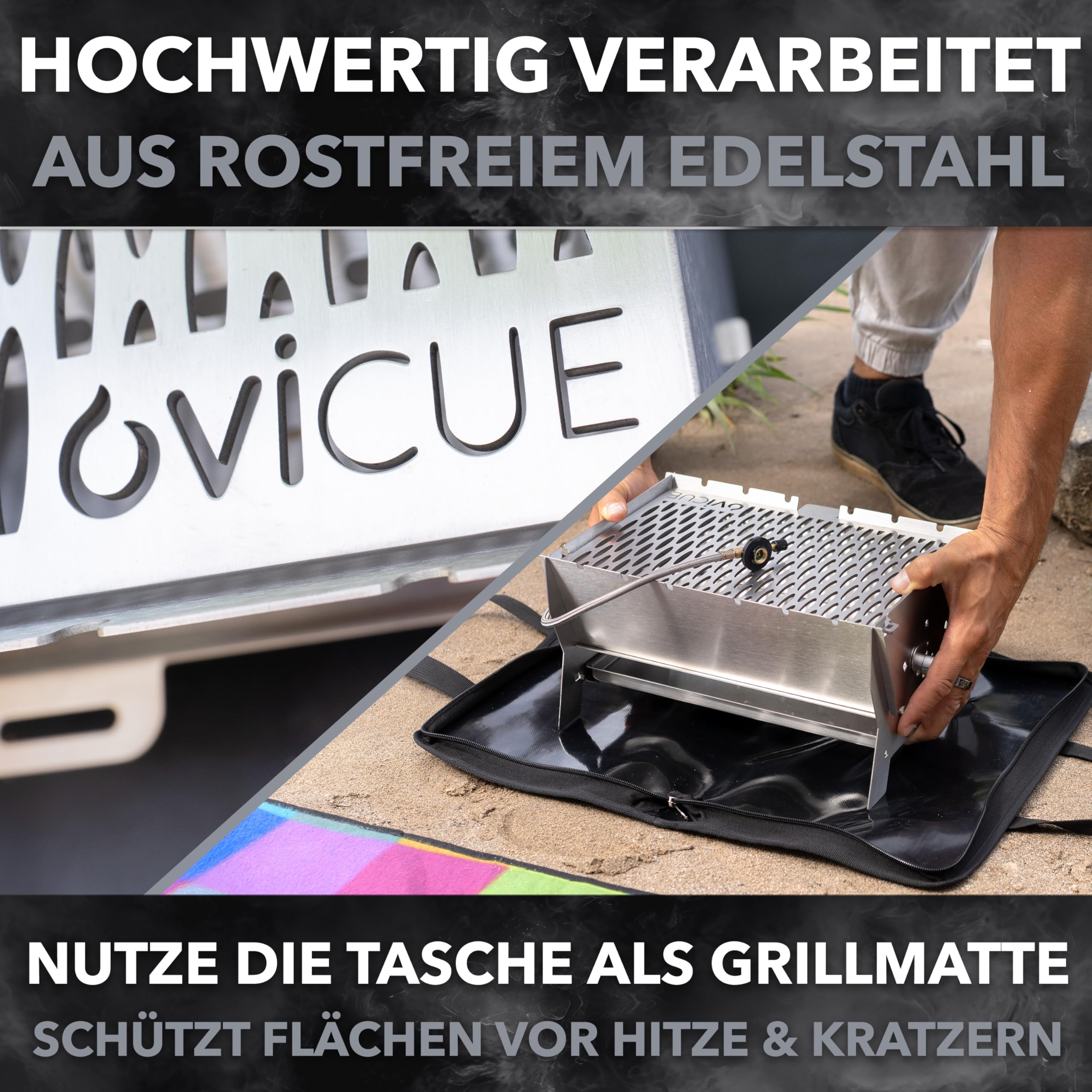 ovicue Grill | Mobiler Steck-Gasgrill – Tragbarer Edelstahlgrill mit Stecksystem – Gas- & Holzkohlebetrieb – Inkl. Tragetasche – Perfekt für Camping, Balkon, Garten & Outdoor - Camping Grill 6