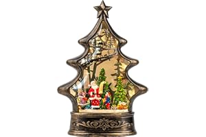 VISFLAIR Musical Snow Globe Christmas Tree Lantern Lighted Santa List Christmas Snow Water Lantern Swirling Glittering Home Decoration and Gift, Battery Operated or USB Powered