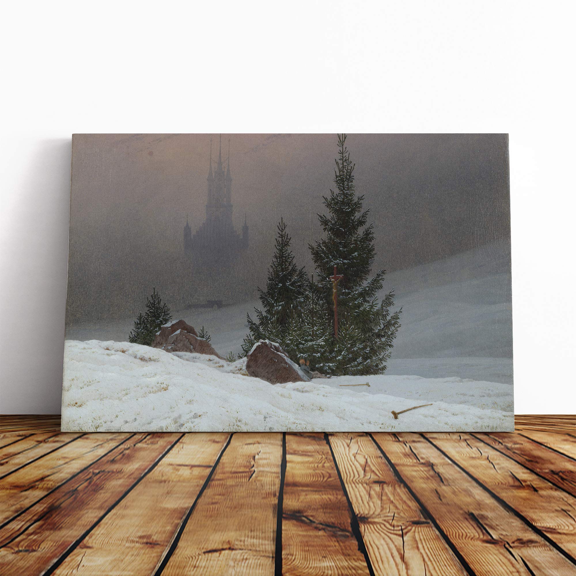 Friedrich Caspar David Winter Landscape Canvas Print | Gallery Wrapped 30mm Frame Wall Art | 20x14 inches | Ready to Hang | Modern Landscape Picture | Living Room Bedroom Lounge Office