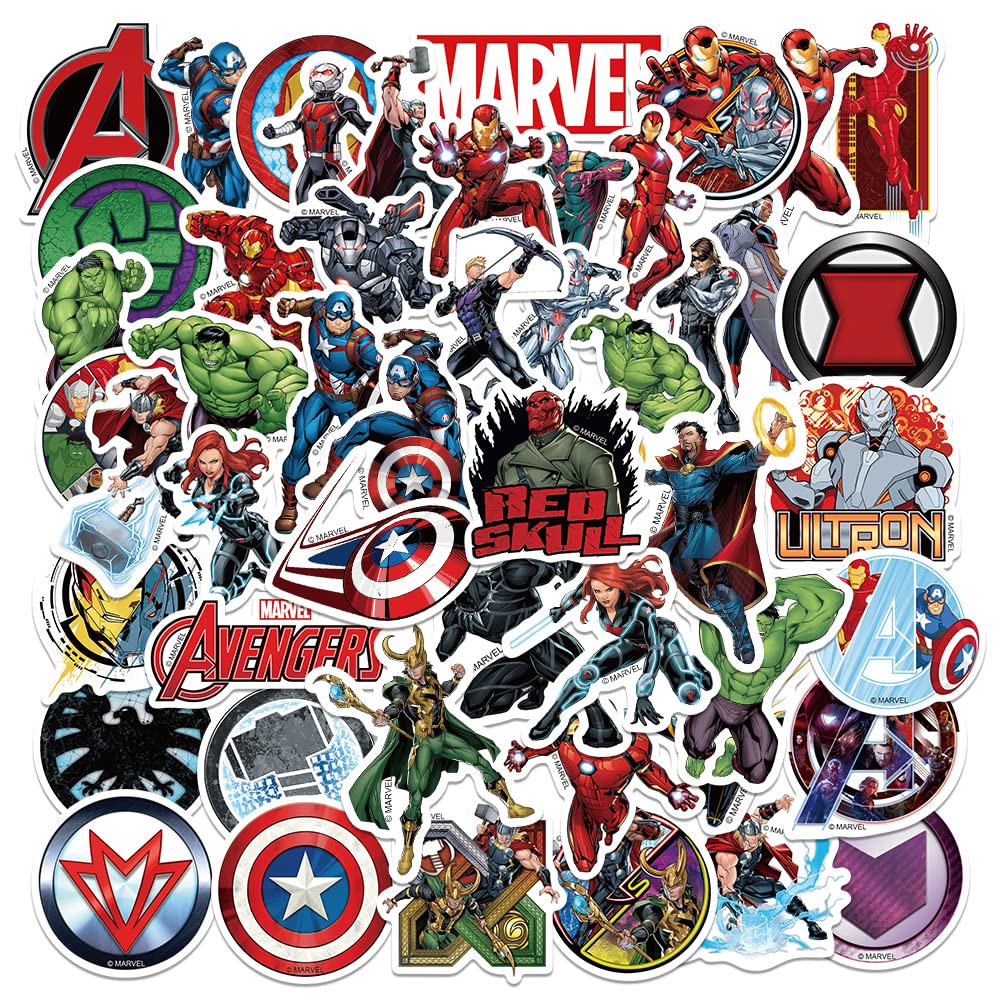 50pcs Superhero Stickers for Kids Water Bottle, Cool Cartoon Waterproof Vinyl Decal for Teen Girl Adult Laptop Skateboard Phone Guitar Travel Case Bike Helmet