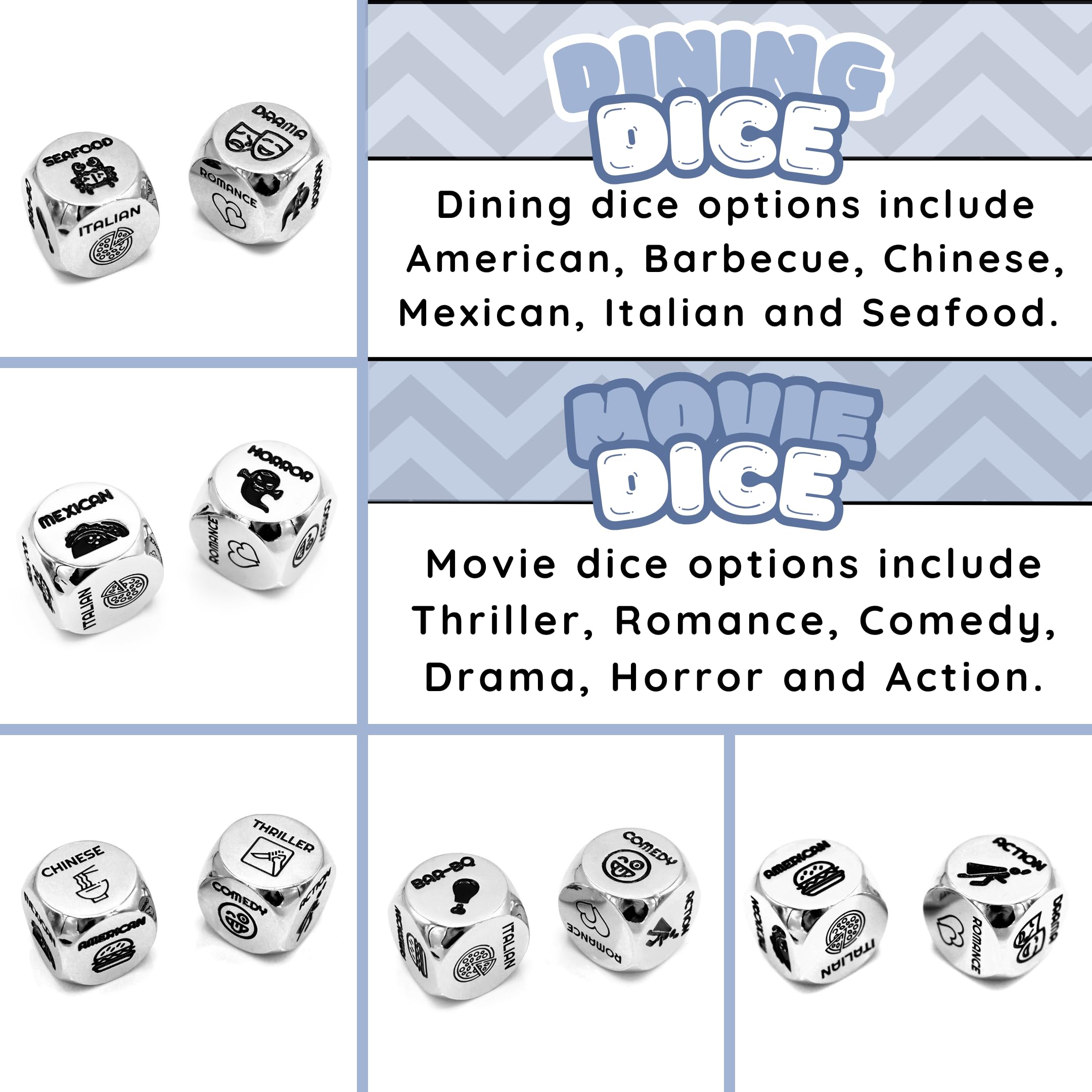Luck Lab Date Decider Dice - Date Night Decider with Velvet Storage Bag (Dinner & A Movie Decider Dice)
