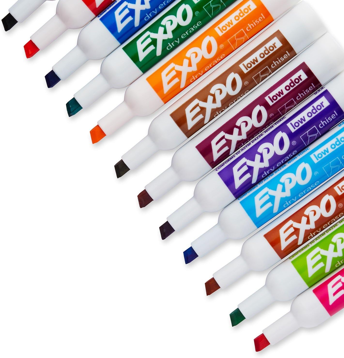 EXPO Low Odor Dry Erase Markers, Chisel Tip, Assorted Colors, 12 Count : Office Products