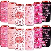 Layhit 12 Pcs Happy Galentine's Day Can Sleeves Celebrating Galentine's Day Beverage Covers for Skinny Cans Cooler Insulated Neoprene Drink Holders for Gathering Party Supplies Favor