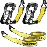 WORKPRO Ratchet Tie Down Straps, 2-Pack | 1.5" x 16' | 3300 lbs Break Strength Heavy Duty Ratchet Straps, Fits for Moving Appliances Motorcycle ATV Truck (Yellow)