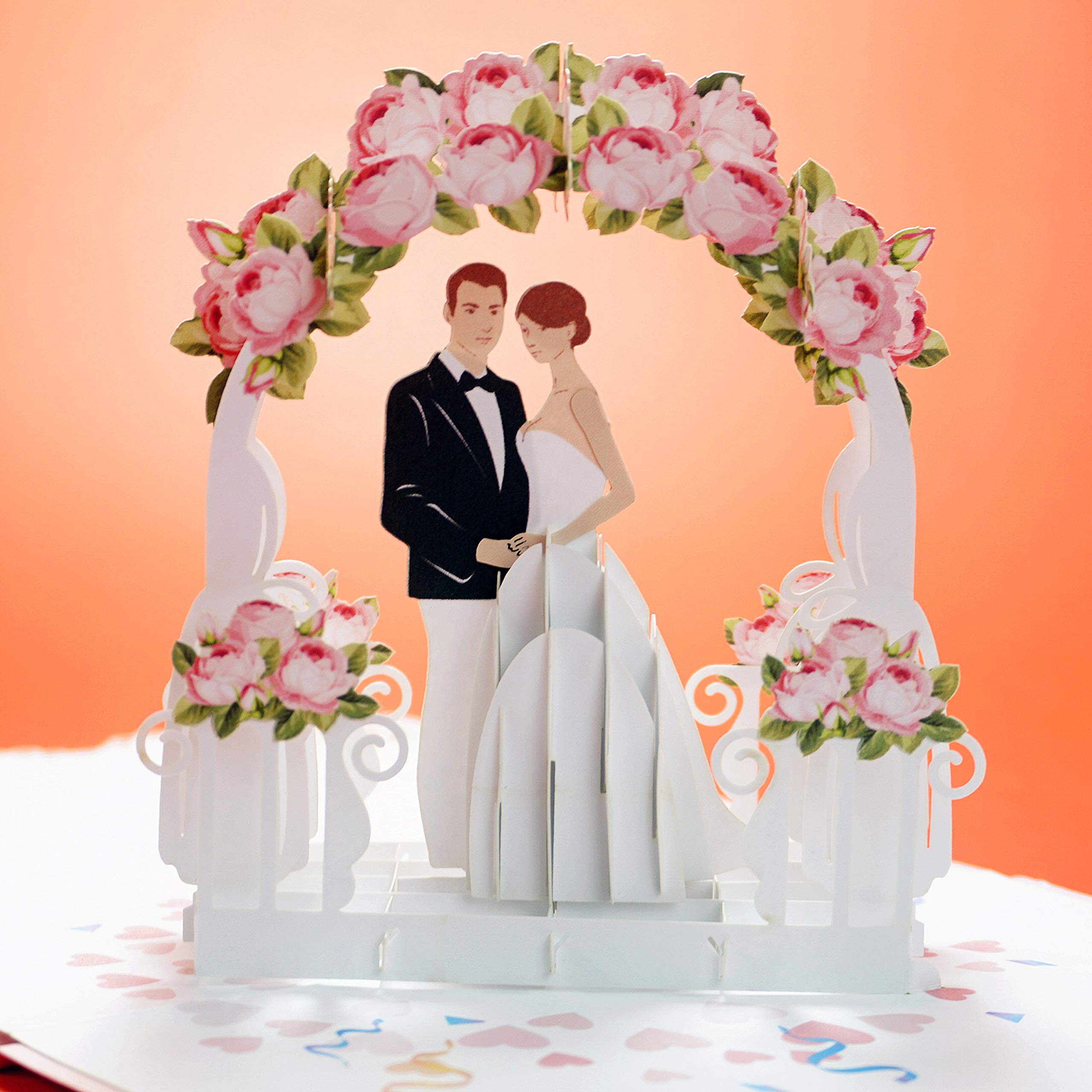 CUTPOPUP Wedding Card, Anniversary Pop Up (Groom Bride under Flowers Gate) UK