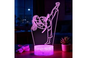 POSSHE Karate Girl Night Light, Karate Gifts, Taekwondo 3D Illusion Lamp with 16 Colors Changing, Timer, 4 Flash Modes and Dimmable, Kids Girls Room Decoration, Holiday Xmas Gifts