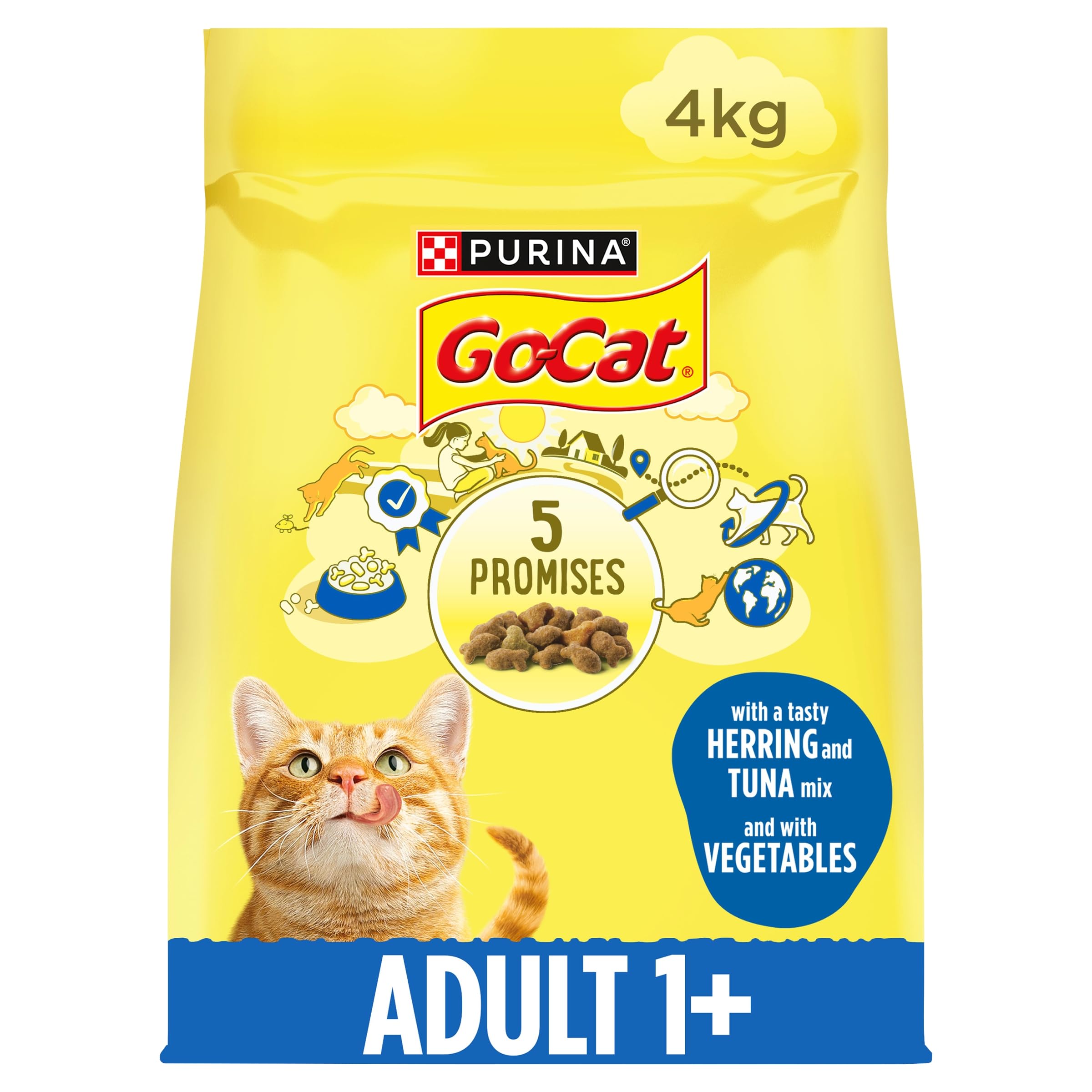 GO-CAT Adult Herring and Tuna Dry Cat Food 4kg, Pack of 2