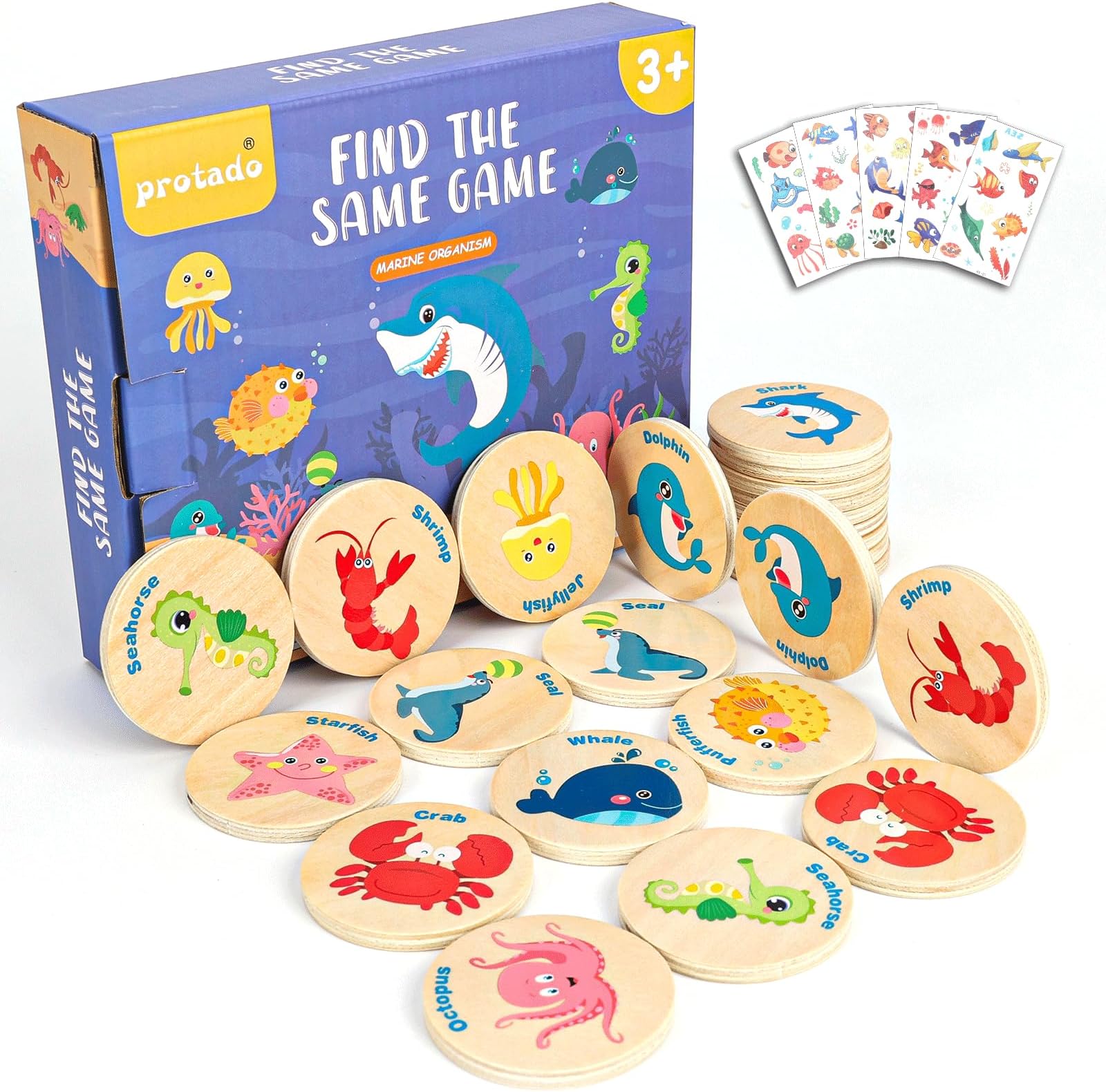 Protado Wooden Match Memory Game for Kids, 24Pc Memory Matching Cards