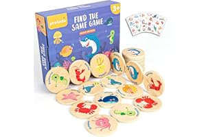 Protado Wooden Match Memory Game for Kids, 24Pc Memory Matching Cards with 5Pc Tattoo Stickers, Educational Memory Matching Game for Pre-Kindergarten Early Learning Development Kids (Marine Animal)