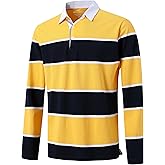 Men's Polo Shirts Long Sleeve Striped Dry Fit Casual Collared Pique Golf Polo Shirts for Mens