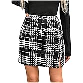 MakeMeChic Women's Fall Plaid Split Mini Skirt Business Work Straight Skirts