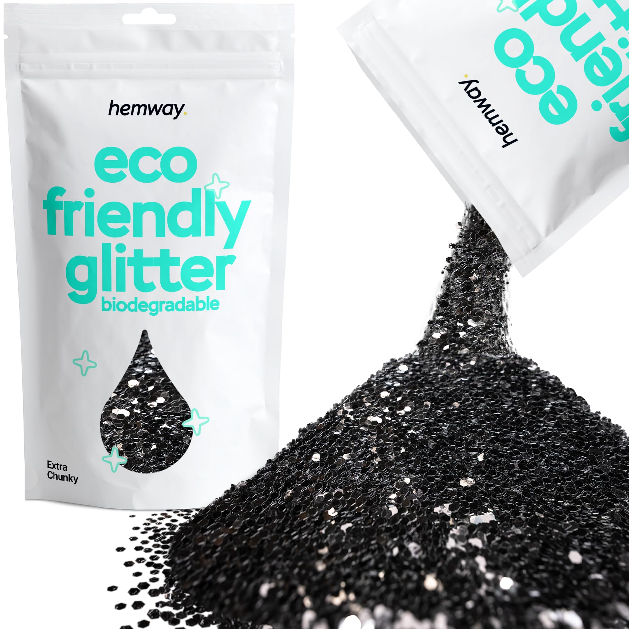 Eco Friendly Biodegradable Glitter | Black - Extra Chunky 100g, Plant Based, Biodegradable Glitter for Craft, Face, Hair, Nail, Body and Festival - Hemway
